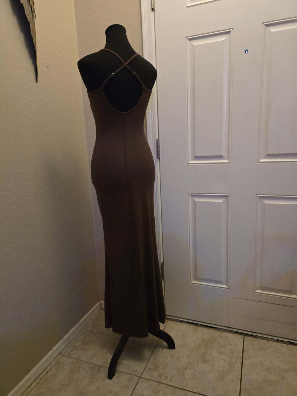 Wild Fable Women's Brown Ribbed Spaghetti Strap Bodycon Maxi Dress - Picture 2 of 5